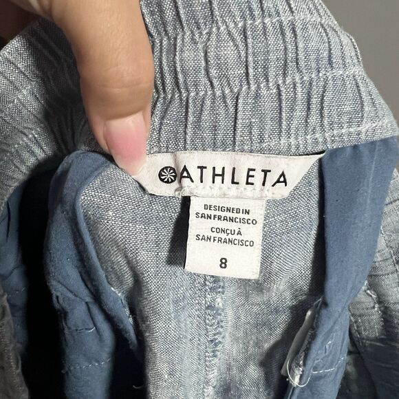 Athleta 100% Linen Retreat Linen Jogger Pants Chambray 8 Lagenlook Elastic Waist - Picture 7 of 9